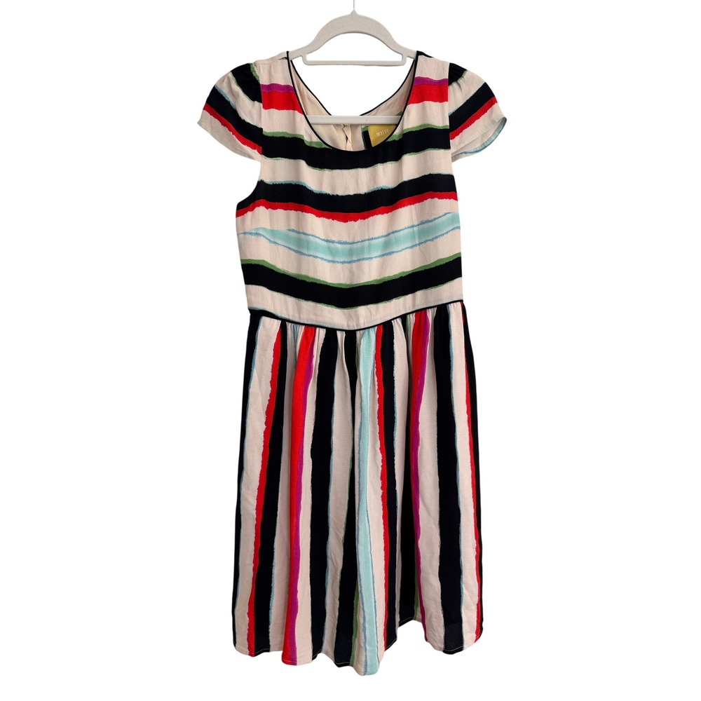 Maeve Anthropologie Striped Fit and Flare Dress Multicolor‎ Cap Sleeve Size 4